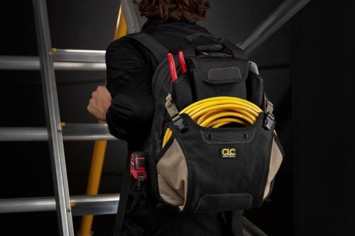Our deluxe tool backpack with 44 pockets and sleeves, including a large expandable storage compartment, padded shoulder straps with slip-resistant material, 2-way adjustable sternum strap and reinforced padded carrying handles.