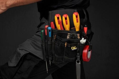Our electrical and maintenance tool pouch has 9 pockets and sleeves for organizing your favorite tools, and can attach to your belt via a traditional loop or available metal clip.